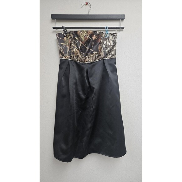Camo Strapless Dress Womens Medium Black Rhinestone Trim Formal Prom Party Gown - Picture 2 of 10